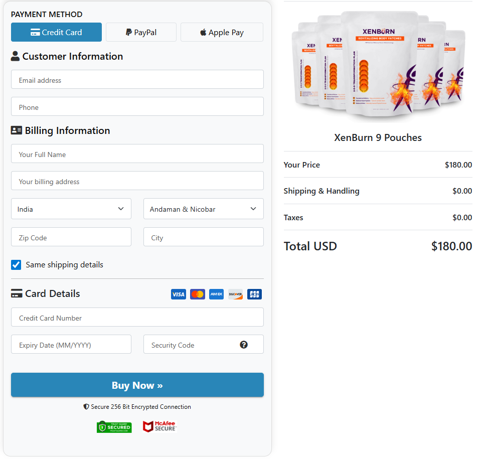 XenBurn Checkout Page